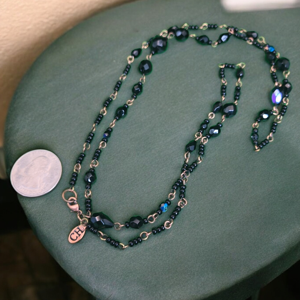 CH Black Glass Bead Copper Link Necklace